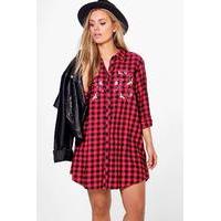 Elouise Embroidered Front Check Shirt Dress - multi