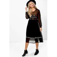 Elvira Embroidered Midi Dress - black