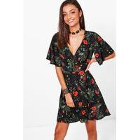 Ella Dark Floral Tea Dress - black