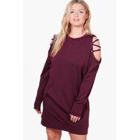 Ella Lace Up Sleeve Pocket Detail Sweat Dress - burgundy