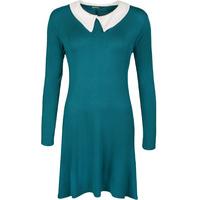 Elsa Long Sleeve Plain Collar Swing Dress - Teal