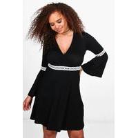 Ellie Crochet Detail Wrap Skater Dress - black