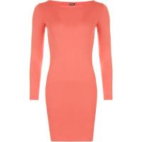 elise basic long sleeve bodycon mini dress coral