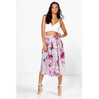 Elena Floral Print Scuba Midi Skirt - multi