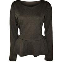 Elena Long Sleeve Peplum Top - Dark Grey