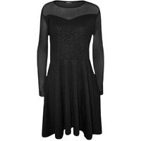 Elsa Mesh Floral Embossed Skater Dress - Black