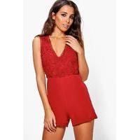 Ella Crochet Detail Playsuit - wine