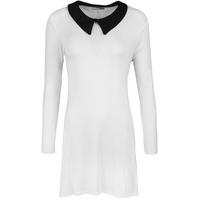 Elsa Long Sleeve Plain Collar Swing Dress - White