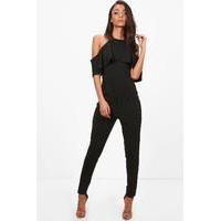 Ella Ruffle Cold Shoulder Jumpsuit - black