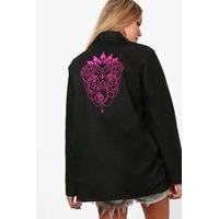 Elephant Embroidered Back Festival Jacket - black