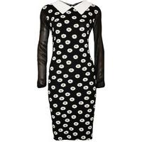 elsa daisy print chiffon sleeve dress black