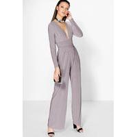 Elsa Plunge Slinky Wide Leg Jumpsuit - grey