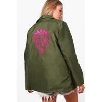 Elephant Embroidered Back Festival Jacket - khaki