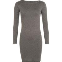 elise basic long sleeve bodycon mini dress dark grey