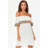 Ellen White Bardot Tassel Dress