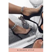 Elsa Black Jewelled Clear Strap Heels