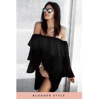 elaine black layered bardot mini dress