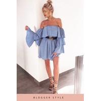 Elaine Blue Layered Bardot Mini Dress