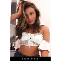 eloise white fishnet lace up bandeau crop top