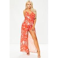 eloise red floral dip hem playsuit