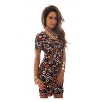 Electra Multi Print Shift Dress In Black