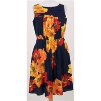 Ellen Tracey. size 6, Navy blue with bright floral print dress