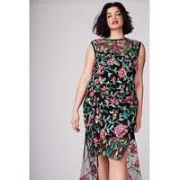 Elvi Floral Net Ruched Dress