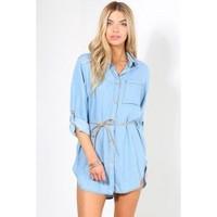 Eliza Turn Up Sleeves High Low Denim Shirt