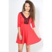 Elissa Contrast Lace Panel Skater Dress