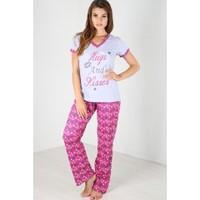 Eliza Slogan Print Contrast Top Pyjama Set