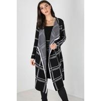 Elissa Tartan Print Waterfall Knitted Open Front Cardigan