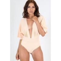 Elena Ruched Waist Split Sleeves Bodysuit Top