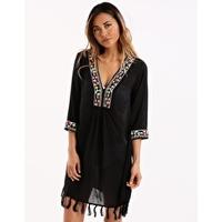 Elevate Embroidered V Neck Kaftan - Black