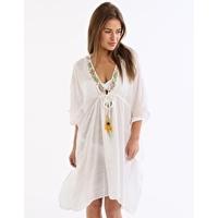 Elaborate V Neck Kaftan - White