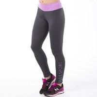 elle sport womens deep waisted logo performance tight leggings smoke