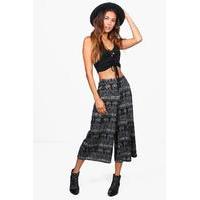 elephant print wide leg culottes black