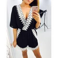 Eliza Black Crochet Outline Playsuit