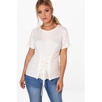 Ellie Lace Up Short Sleeve Top - cream