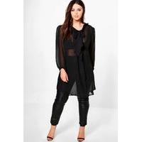 elena sheer bow front shirt black