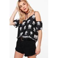 Elephant Print Cold Shoulder Top - multi