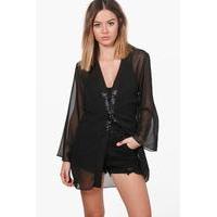 Eliza Lace Up Kimono - black