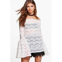 Elena Flute Sleeve Lace Top - ivory