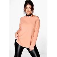 Elsa Knitted Rib Shoulder Detail Jumper - sand