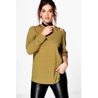 elsa knitted rib shoulder detail jumper olive