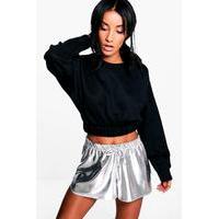 Elasticated Hem Sweat Crop Top - black