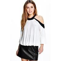 Ella Cold Shoulder Colour Block Top - cream
