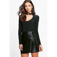 elspeth choker buckle ribbed top black