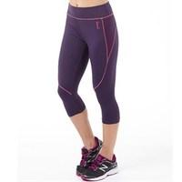 ELLE SPORT Womens Mesh Panelled Performance Capri Leggings Damson