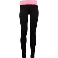 ELLE SPORT Womens Deep Waisted Logo Performance Tight Leggings Black/Sugar Pink Marl