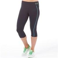 ELLE SPORT Womens Reflective Tape Performance Capri Leggings Coal/Sea Aqua/Kiwi